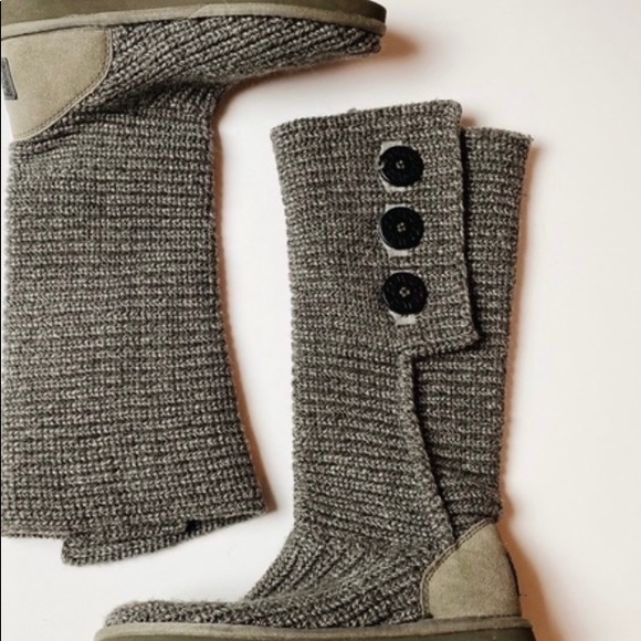 UGG Grey/Gray Cardy Knit Boot 7 - Picture 1 of 8
